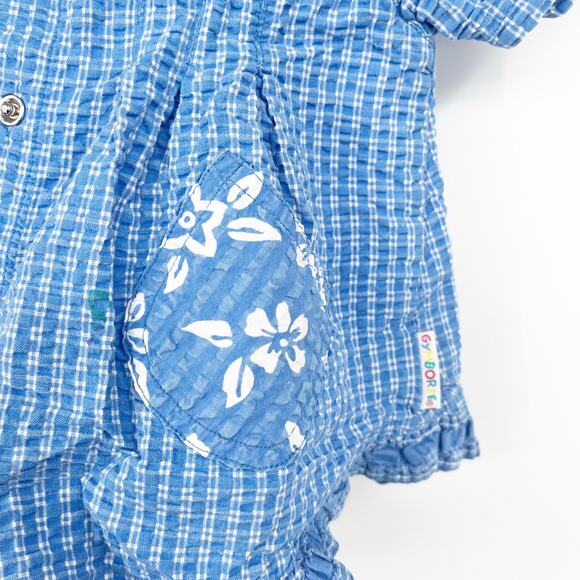 Gymboree Vintage Girls Seersucker Plaid Hawaiian Tropical Print Swing Top M - Picture 2 of 8